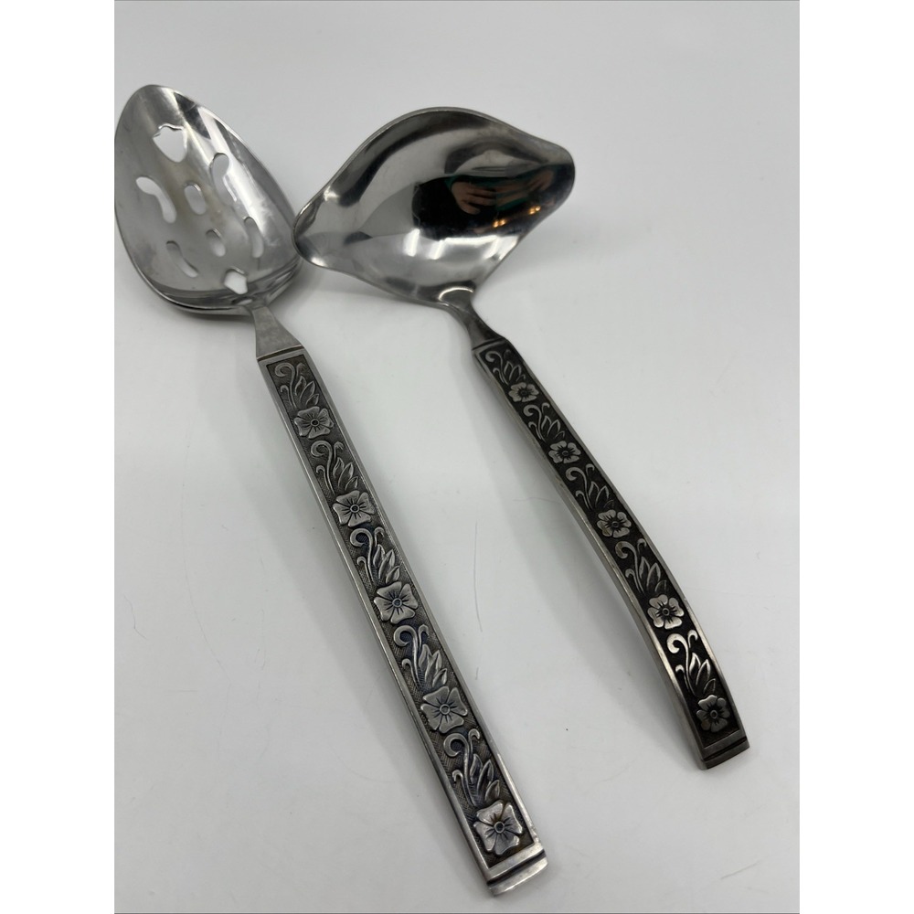 Gold Standard NIGHT BLOSSOM Stainless Serving Slotted Spoon Gravy Ladle